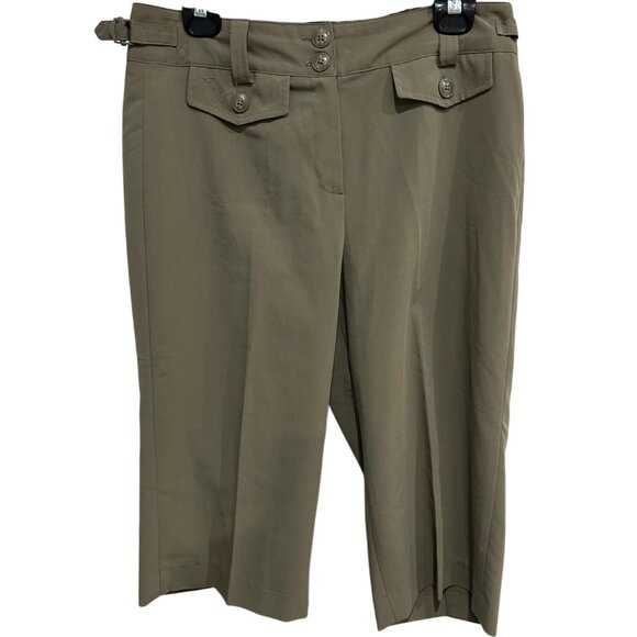Larry Levine Womens Khaki Stretch Button Details Capri Pants Sz 10 Casual Comfy - Picture 1 of 8